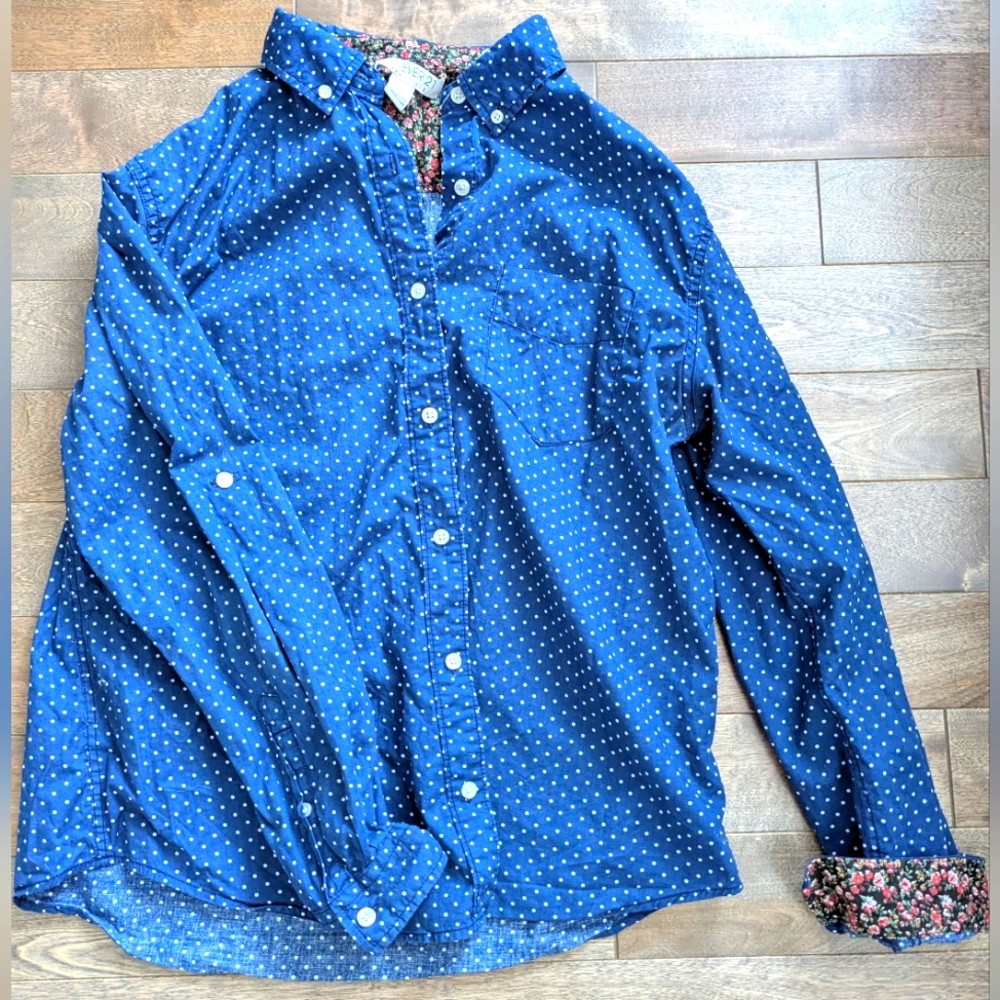 Forever 21 Blue Polka Dot Button Down Shirt